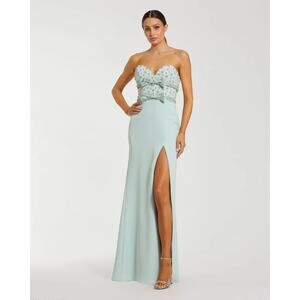 Green Strapless Rhinestone Bodice Crepe Gown - Size 10 prom stunner